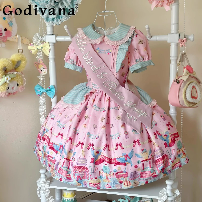 Sweet Lolita Style Short Sleeve Dress Op Summer New Girl's Cute Print High Waist Birthday Dress Japanese Daily Kawaii Knee Dress
Sweet Lolita Style Short Sleeve Dress Op Summer New Girl's Cute Print High Waist Birthday Dress Japanese Daily Kawaii Knee Dress