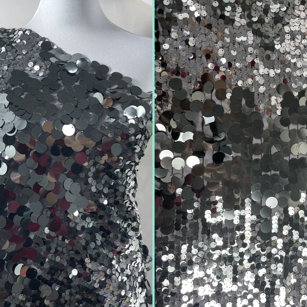 Clothing Designer Fabric High Density Large Sequin Embroidery Dress Embroidered Cloth Fashion Silver Chip
Clothing Designer Fabric High Density Large Sequin Embroidery Dress Embroidered Cloth Fashion Silver Chip