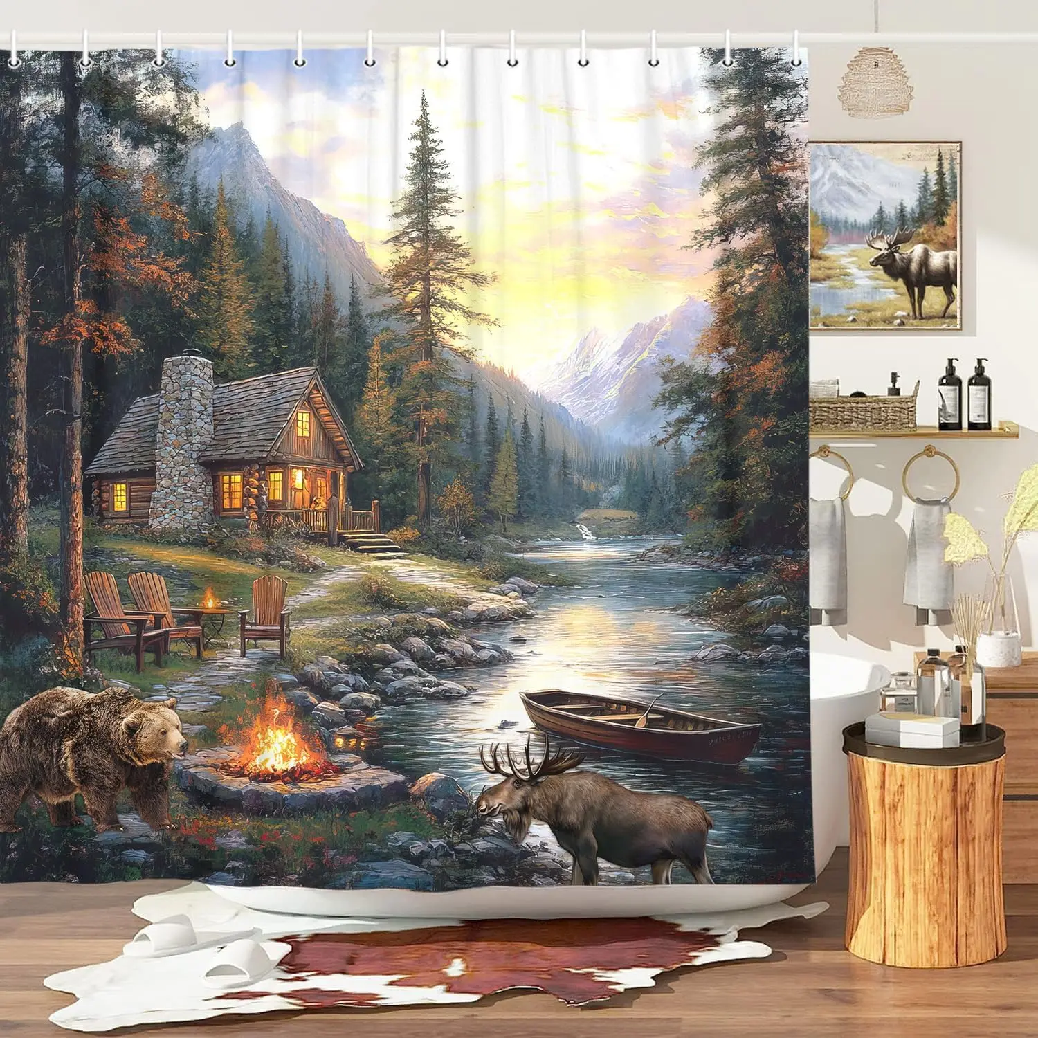 Занавеска для душа в деревенском стиле с медведем и лосем, камуфляж, река, озеро, лес, дикая природа, занавеска для ванны, охотничий лагерь, деревенский лес
Занавеска для душа в деревенском стиле с медведем и лосем, камуфляж, река, озеро, лес, дикая природа, занавеска для ванны, охотничий лагерь, деревенский лес