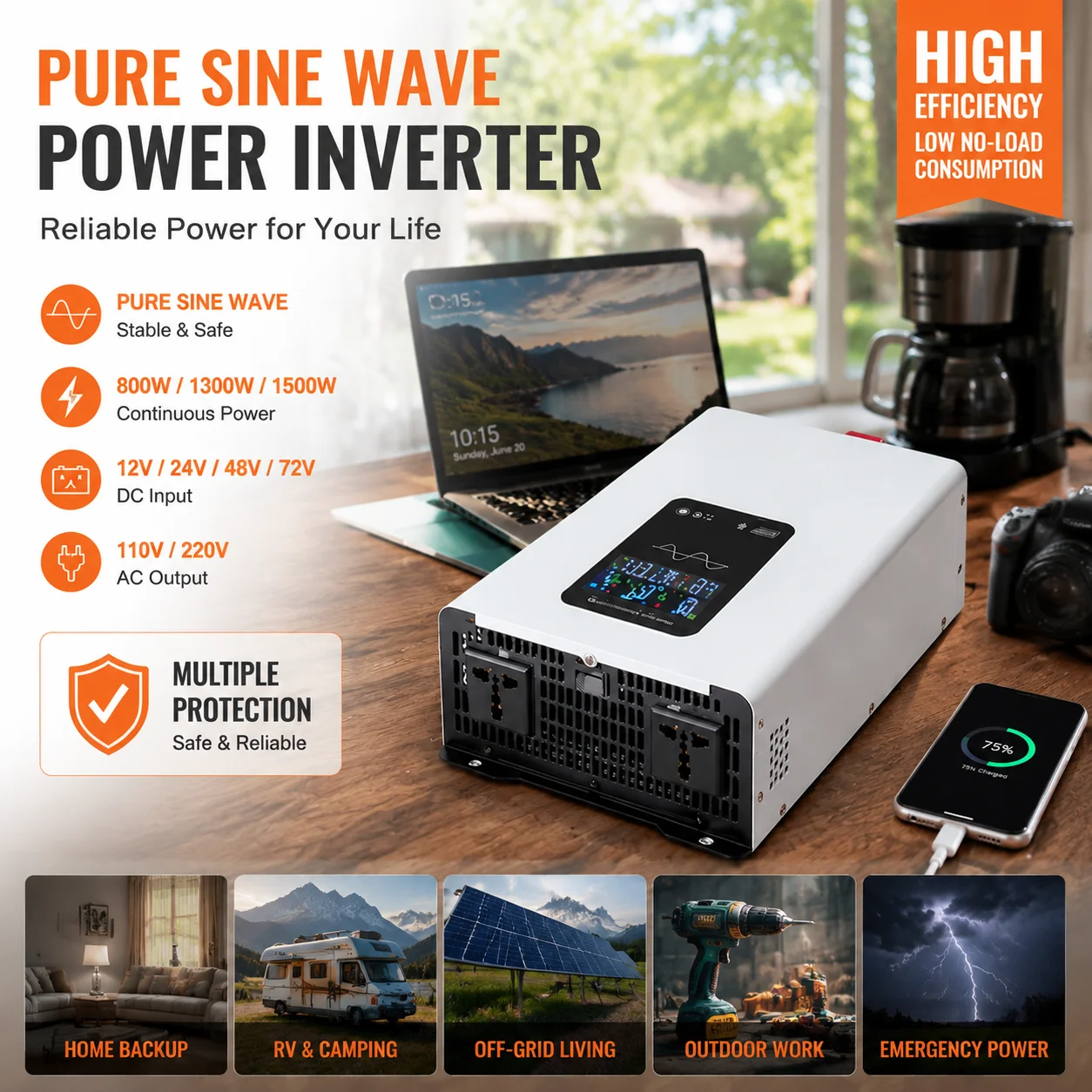 Pure Sine Wave Inverter for Car RV Camping 1600W 2600W 3000W 12V DC to 110V 220V AC Power Converter with LCD Display
Pure Sine Wave Inverter for Car RV Camping 1600W 2600W 3000W 12V DC to 110V 220V AC Power Converter with LCD Display