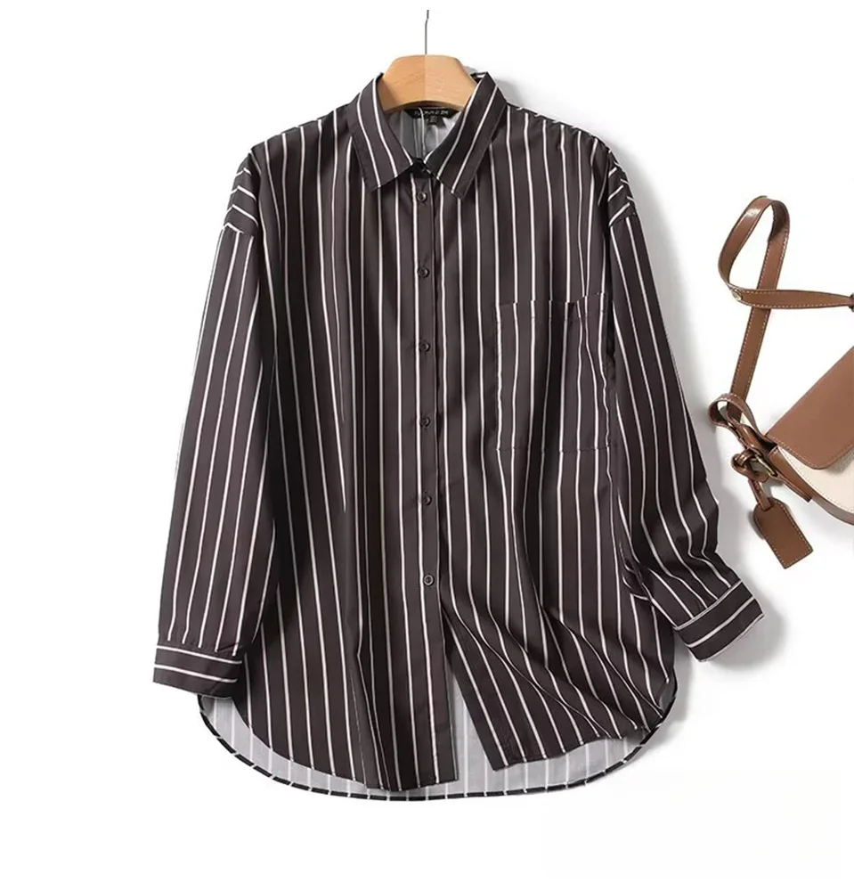 KONDALA Autumn Lady Commute Coffee Striped Shirt Lapel Buttons Loose Shirts 2025 Spring Fall Fashion Vintage Classic Women Shirt
KONDALA Autumn Lady Commute Coffee Striped Shirt Lapel Buttons Loose Shirts 2025 Spring Fall Fashion Vintage Classic Women Shirt