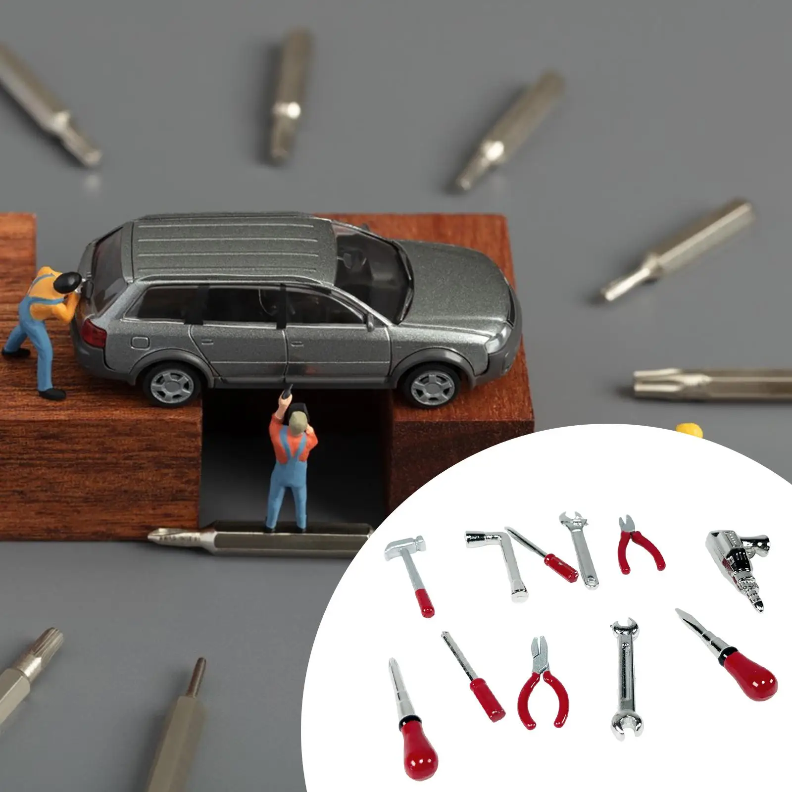 Набор инструментов для ремонта из 11 предметов, модель диорамы, украшение, металл, масштаб 1/18, мини-инструменты для ремонта парковки, ремонтный магазин
Набор инструментов для ремонта из 11 предметов, модель диорамы, украшение, металл, масштаб 1/18, мини-инструменты для ремонта парковки, ремонтный магазин