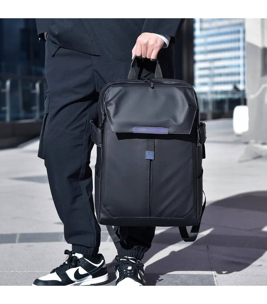 Black flap laptop backpack with small decorative tag anti splash multi side pocket design for motor travel office storage
Black flap laptop backpack with small decorative tag anti splash multi side pocket design for motor travel office storage