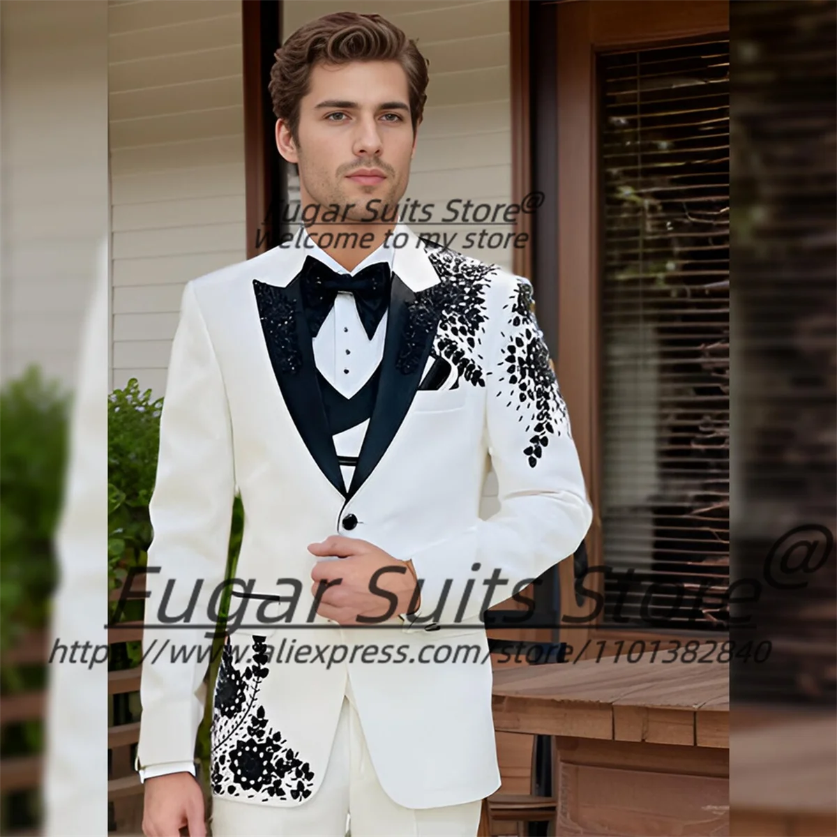 Black Embroidered Elegant White Men Suits Customized Slim Fit Shiny Groom Wedding Tuxedos 2 Pieces Sets Male Prom Party Blazers
Black Embroidered Elegant White Men Suits Customized Slim Fit Shiny Groom Wedding Tuxedos 2 Pieces Sets Male Prom Party Blazers