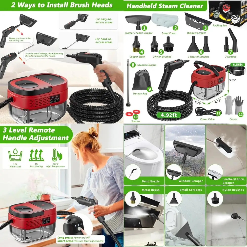 Portable 2500W High-Pressure Steam Cleaner with 1.6L Tank for Home, Car, and Furniture
Portable 2500W High-Pressure Steam Cleaner with 1.6L Tank for Home, Car, and Furniture