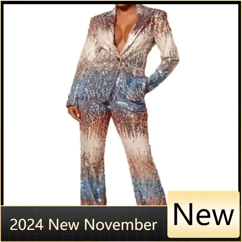 Customized Women Suit Long Sleeve V-neck Polyester Sequined 2 Pieces Sets Top and Pant Ladies Temperament Commuting Slim Sequin
Customized Women Suit Long Sleeve V-neck Polyester Sequined 2 Pieces Sets Top and Pant Ladies Temperament Commuting Slim Sequin