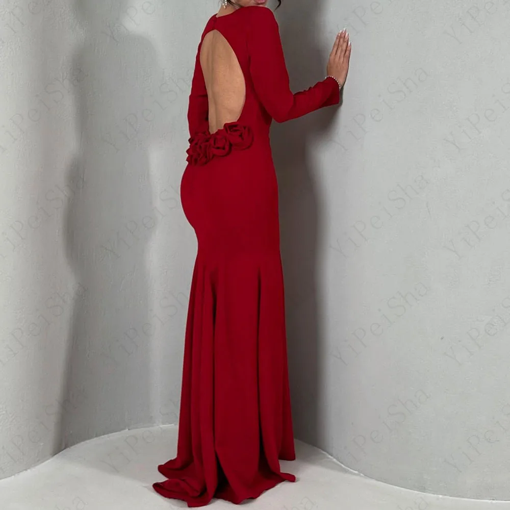Customized A-Line Prom Dresses Floor-Length O-Neck Full Sleeve Evening Gown Fashion Backless Flowers Simple Draped Party Gown
Customized A-Line Prom Dresses Floor-Length O-Neck Full Sleeve Evening Gown Fashion Backless Flowers Simple Draped Party Gown
