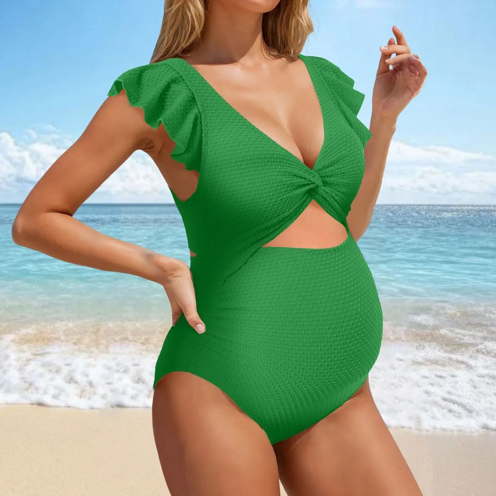 Comfortable Pregnant Swim Suits Solid Color Special Fabric One-Piece Swimsuit With Simple Ruffled Edges Beach Clothes For Women
Comfortable Pregnant Swim Suits Solid Color Special Fabric One-Piece Swimsuit With Simple Ruffled Edges Beach Clothes For Women