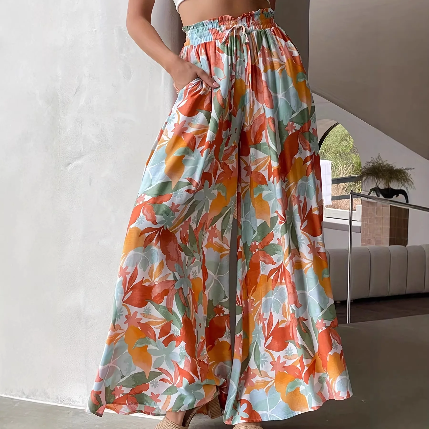 Womens Floral Print Wide Leg Pants High Waist Drawstring Casual Summer Palazzo Pants
Womens Floral Print Wide Leg Pants High Waist Drawstring Casual Summer Palazzo Pants