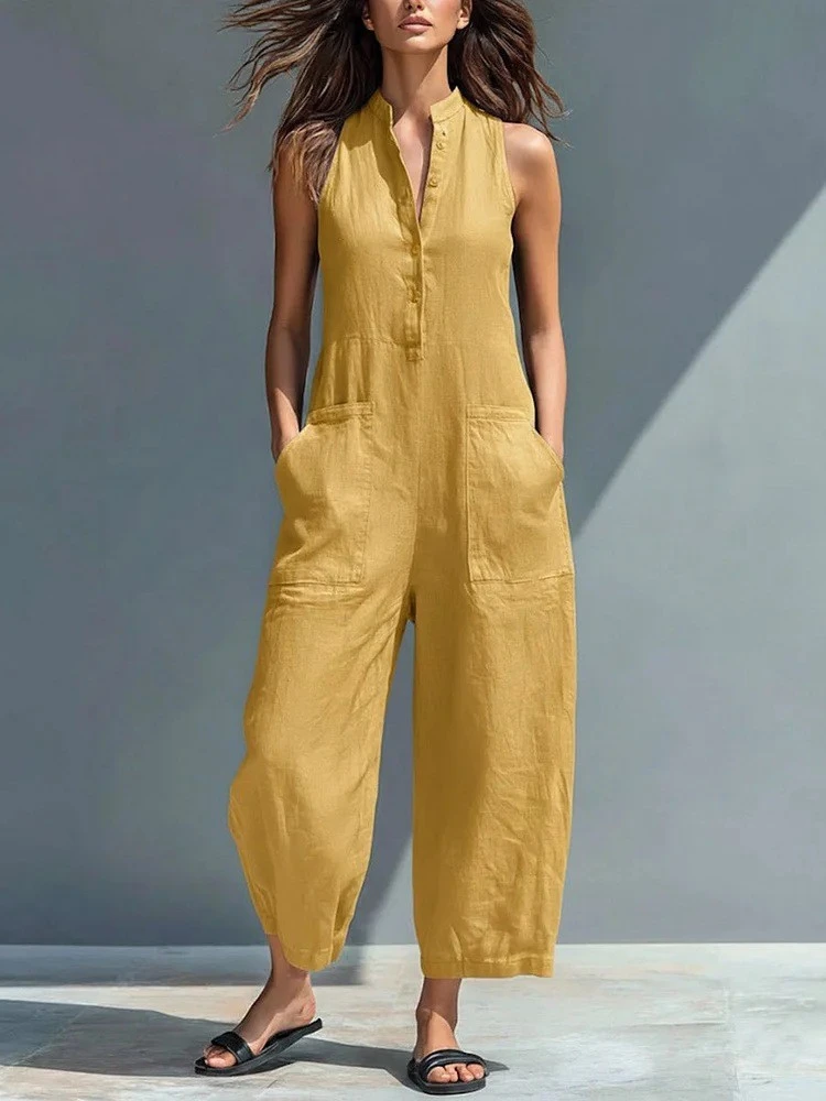 2026 Spring Fashion Women's Casual Pure Color Jumpsuit Summer Long Pants Sleeveless Pocket Wide Leg Pants Middle Waist Design
2026 Spring Fashion Women's Casual Pure Color Jumpsuit Summer Long Pants Sleeveless Pocket Wide Leg Pants Middle Waist Design
