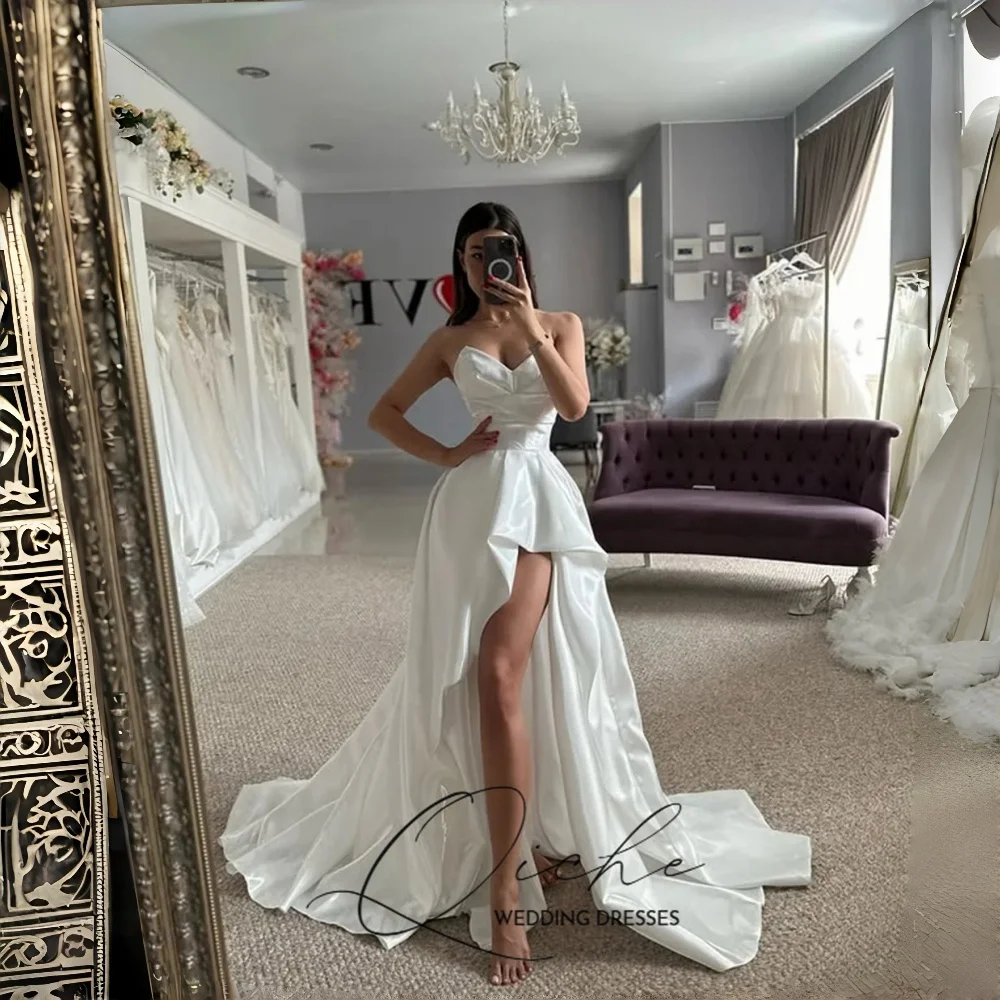 QICHE Sweetheart Strapless Sleeveless High/Low Long Dress Weeding Dress Pleated Bridal Party Gown Vestido De Noiva Customized
QICHE Sweetheart Strapless Sleeveless High/Low Long Dress Weeding Dress Pleated Bridal Party Gown Vestido De Noiva Customized