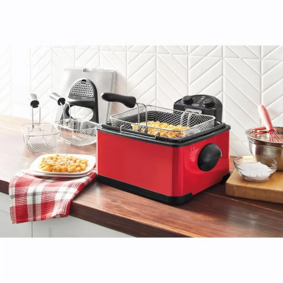 Deep Fryer with Timer for Kitchen Use 3 Baskets Built-in Timer Delicious Red 4 Quart Tank Durable Non-Stick Coating
Deep Fryer with Timer for Kitchen Use 3 Baskets Built-in Timer Delicious Red 4 Quart Tank Durable Non-Stick Coating