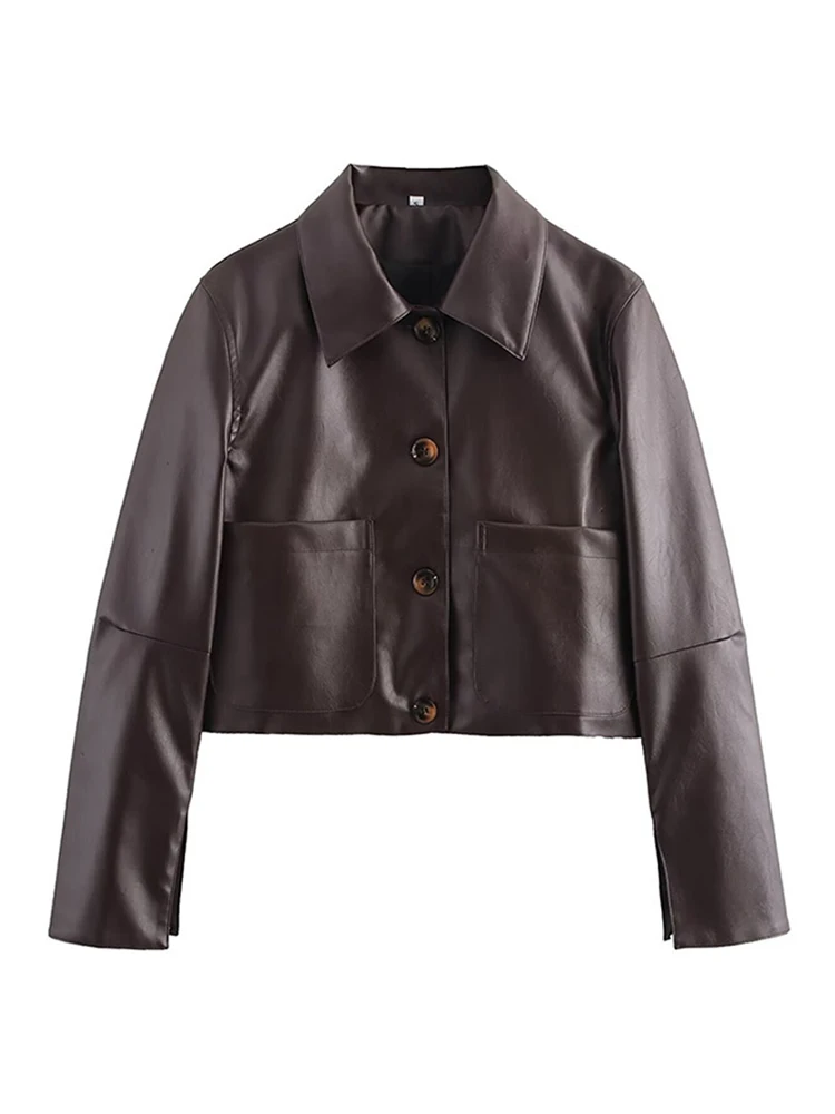 Retro Lapel Faux Leather Short Jackets Women Casual Solid Single Breasted Jacket Female 2025 Spring High Street Pockets Outwears
Retro Lapel Faux Leather Short Jackets Women Casual Solid Single Breasted Jacket Female 2025 Spring High Street Pockets Outwears