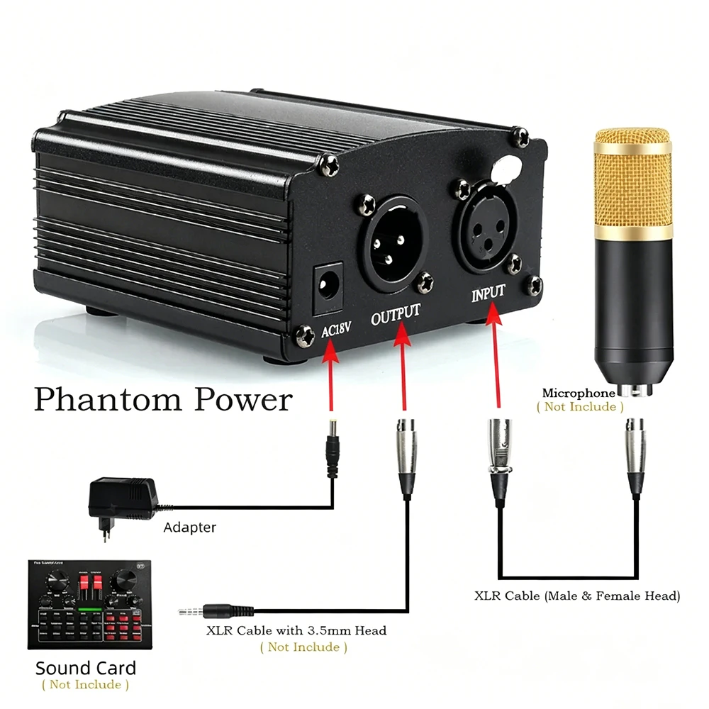 48V Phantom Power Supply With XLR Audio Cable, Condenser Mic Power Adapter For BM800 BM850 Microphone Karaoke Studio Equipment
48V Phantom Power Supply With XLR Audio Cable, Condenser Mic Power Adapter For BM800 BM850 Microphone Karaoke Studio Equipment
