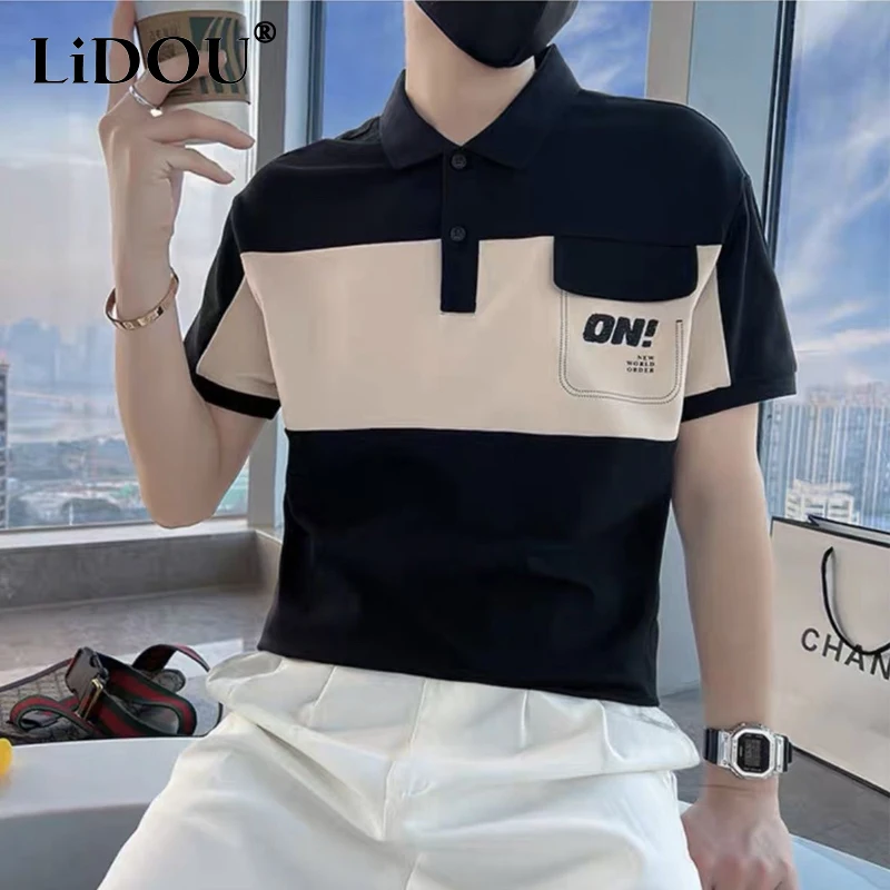 2023 Summer Turn-down Collar Button Short Sleeve Polo Shirts Man Embroidered Pocket Fashion Pullovers Men Contrast Color Tops
2023 Summer Turn-down Collar Button Short Sleeve Polo Shirts Man Embroidered Pocket Fashion Pullovers Men Contrast Color Tops