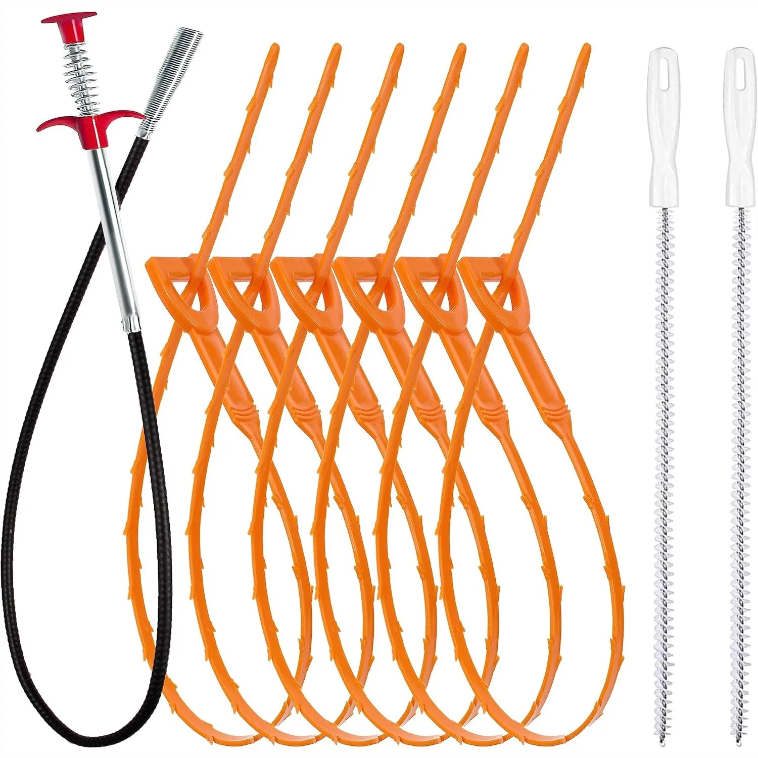 9 Pack Drain Clog Remover Set with 35.5in Metal Snake, 6x25in Hair Snakes & 2 Cleaning Brushes for Toilet Kitchen Sink Tub Sewer
9 Pack Drain Clog Remover Set with 35.5in Metal Snake, 6x25in Hair Snakes & 2 Cleaning Brushes for Toilet Kitchen Sink Tub Sewer