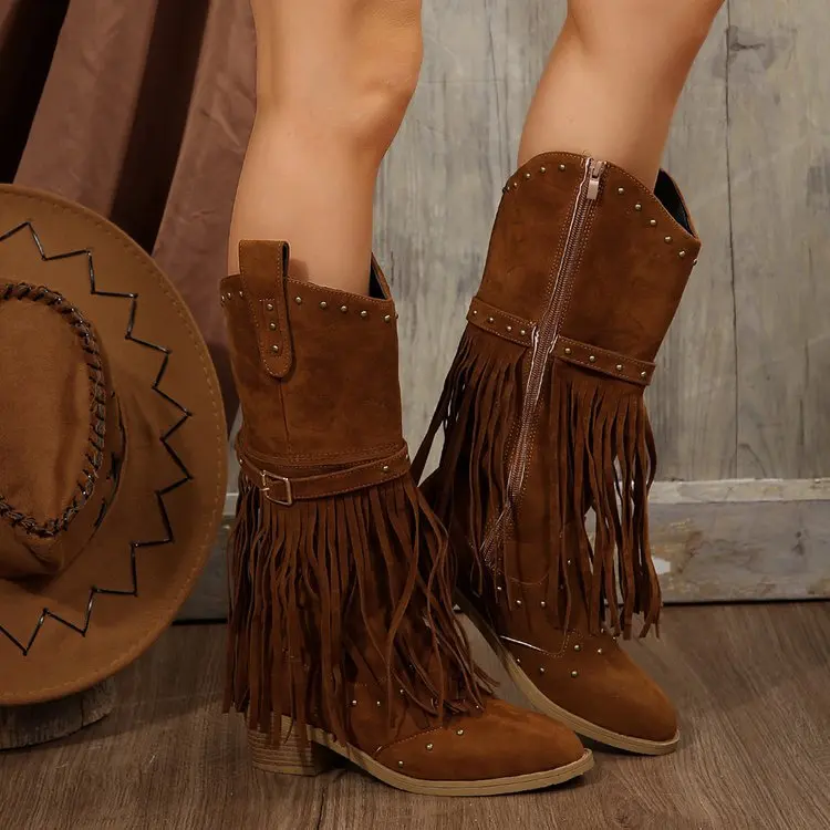 Tassel Boots Women's Large Size 42 Pointed Toe Mid-Calf Rivet Fashionable Retro Style Short Tube Warm Rubber Bottom Shoes
Tassel Boots Women's Large Size 42 Pointed Toe Mid-Calf Rivet Fashionable Retro Style Short Tube Warm Rubber Bottom Shoes