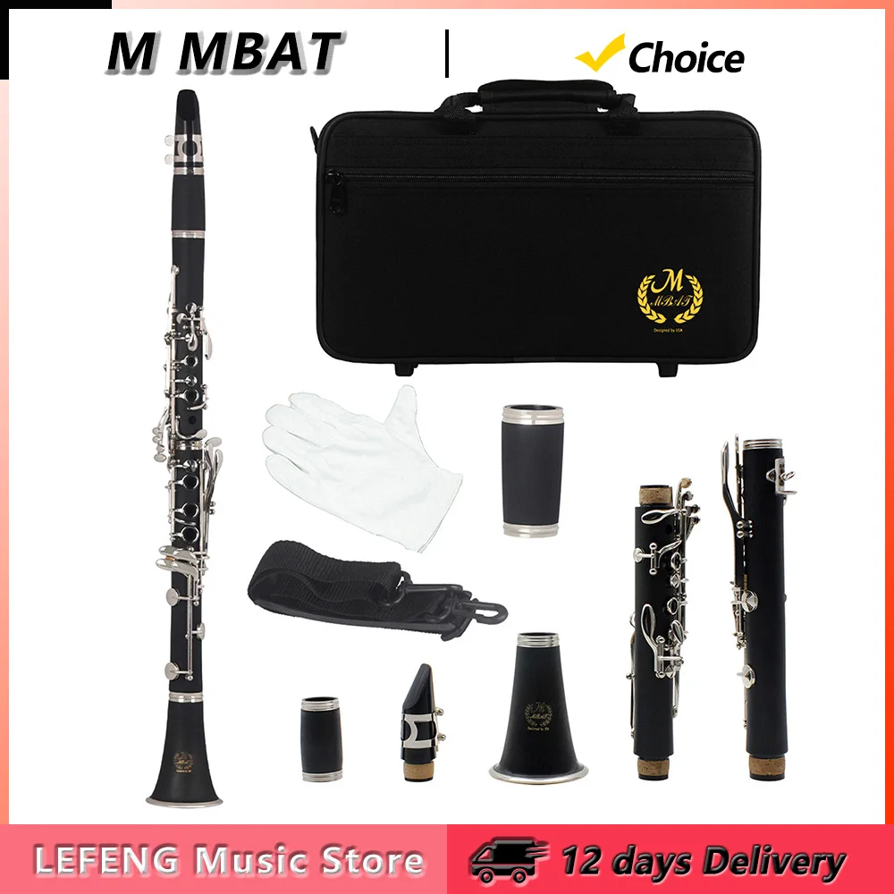 M MBAT MBT515 Bb Clarinet 17 Key B Flat Bakelite Clarinet Woodwind Instrument with Case Reeds Strap Cloth Parts & Accessories
M MBAT MBT515 Bb Clarinet 17 Key B Flat Bakelite Clarinet Woodwind Instrument with Case Reeds Strap Cloth Parts & Accessories