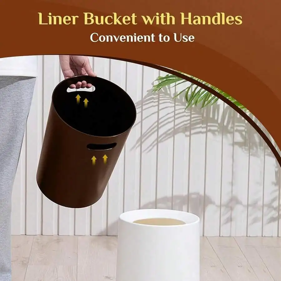 Round Modern Trash Can With Inner Liner Bucket And Handles 12L Plastic Garbage Bin For Bedroom Bathroom Kitchen Office
Round Modern Trash Can With Inner Liner Bucket And Handles 12L Plastic Garbage Bin For Bedroom Bathroom Kitchen Office