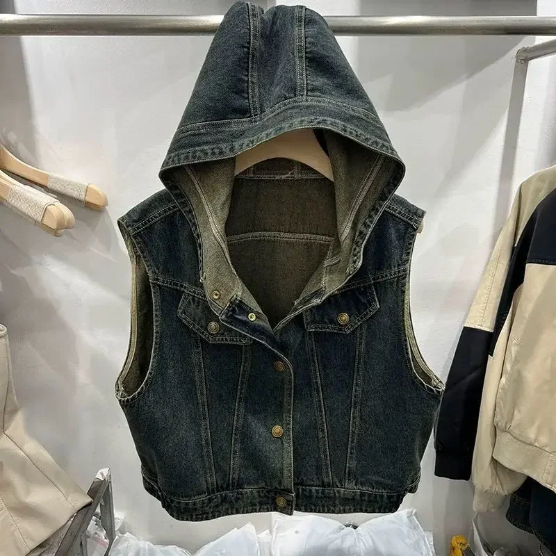 Blue Denim Vest Women Sleeveless Waistcoat Hooded Cardigan Jeans Jackets Design Streetwear Spring Autumn Short Tops New Coats
Blue Denim Vest Women Sleeveless Waistcoat Hooded Cardigan Jeans Jackets Design Streetwear Spring Autumn Short Tops New Coats