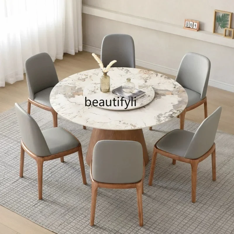 Nordic wabi-sandy wind solid wood rock slab round dining table and chair combination simple household with turntable marble C56
Nordic wabi-sandy wind solid wood rock slab round dining table and chair combination simple household with turntable marble C56