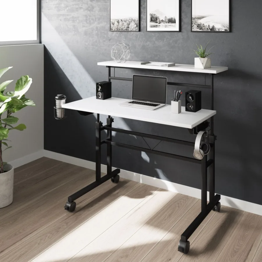 Techni Mobili Rolling Writing Desk with Height Adjustable Desktop and Moveable Shelf White
Techni Mobili Rolling Writing Desk with Height Adjustable Desktop and Moveable Shelf White