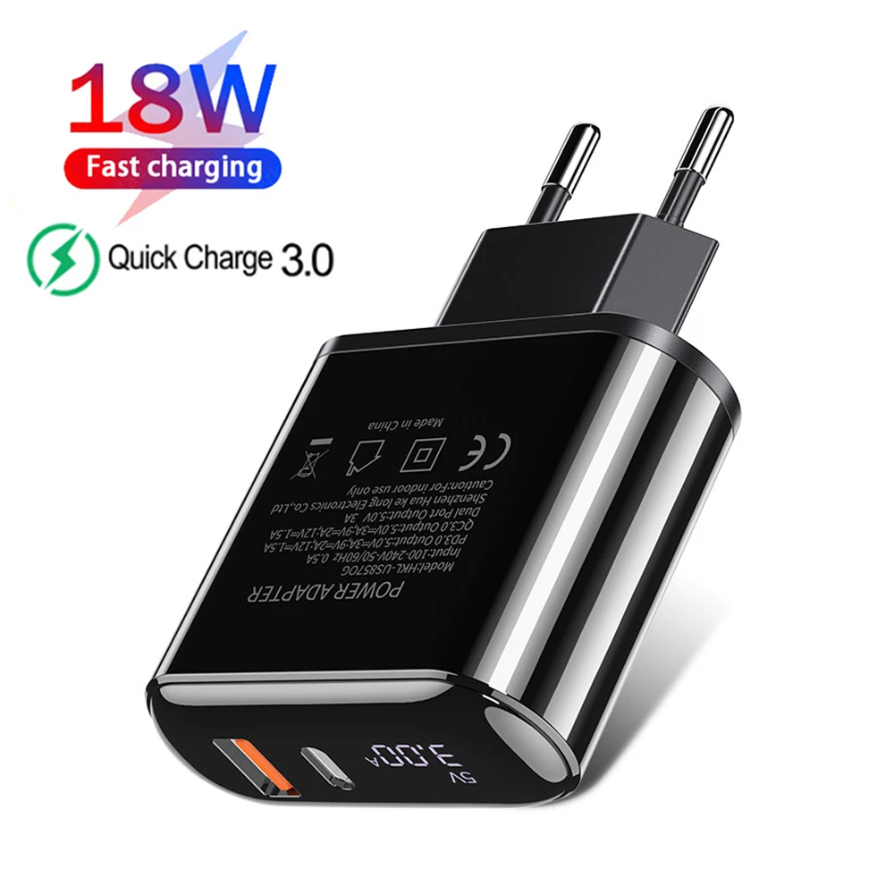 18W USB C Charger PD Quick Charge 3.0 Digital Display Phone Charger Adapter For iPhone Samsung Xiaomi Type C Wall Fast Charger
18W USB C Charger PD Quick Charge 3.0 Digital Display Phone Charger Adapter For iPhone Samsung Xiaomi Type C Wall Fast Charger