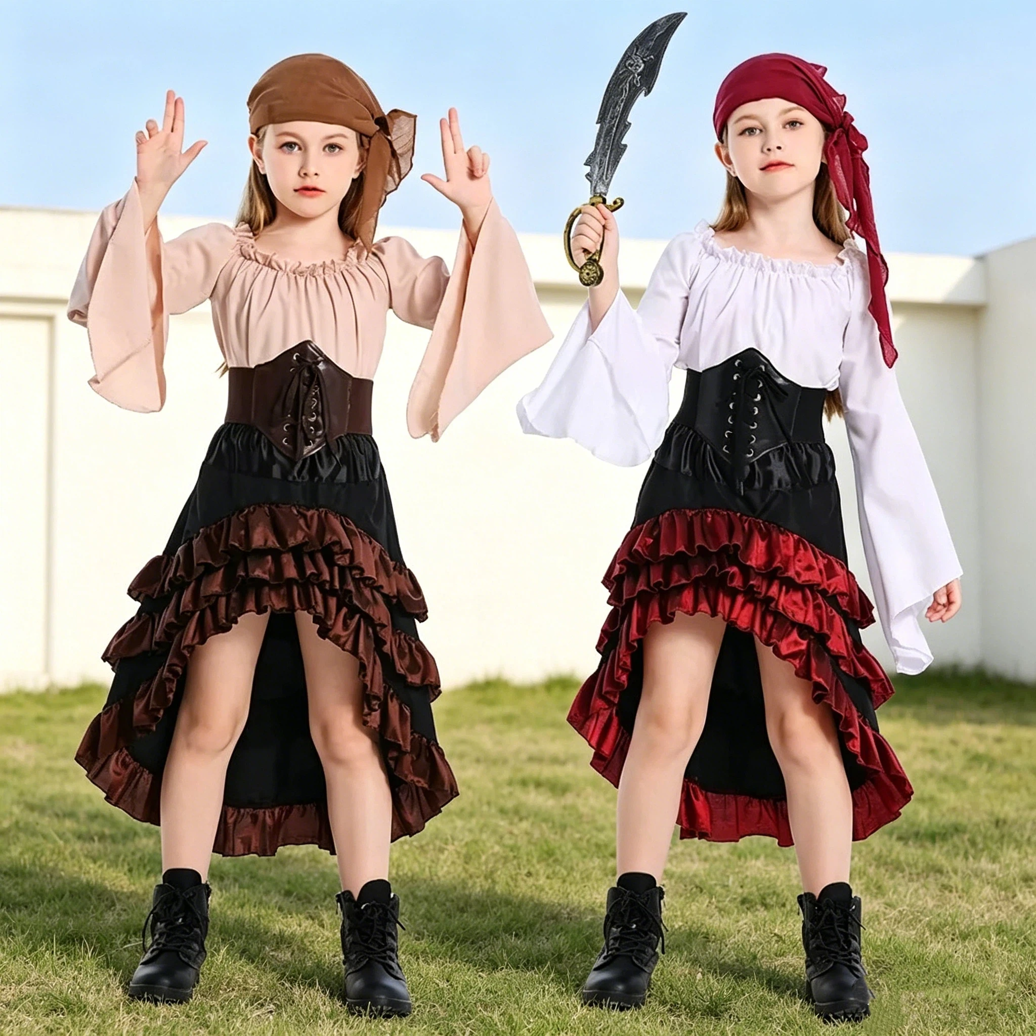 Medieval Vintage Pirate Enfant Dress Pirates Retro Cosplay Irregular Ruffled Skirt Halloween Carnival Party Performance Costume
Medieval Vintage Pirate Enfant Dress Pirates Retro Cosplay Irregular Ruffled Skirt Halloween Carnival Party Performance Costume