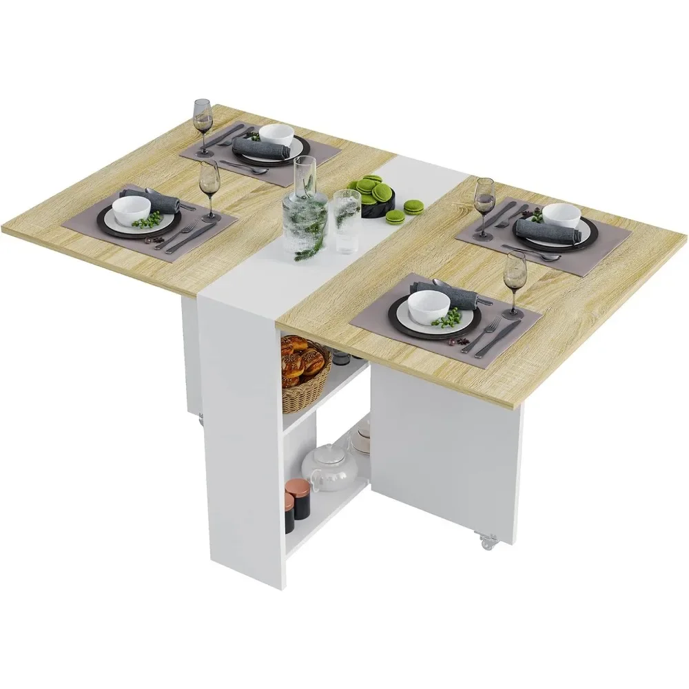 Folding Dining Table, Versatile Dinner Table with 6 Wheels and 2 Storage Racks, Space Saving Dining Room Table
Folding Dining Table, Versatile Dinner Table with 6 Wheels and 2 Storage Racks, Space Saving Dining Room Table