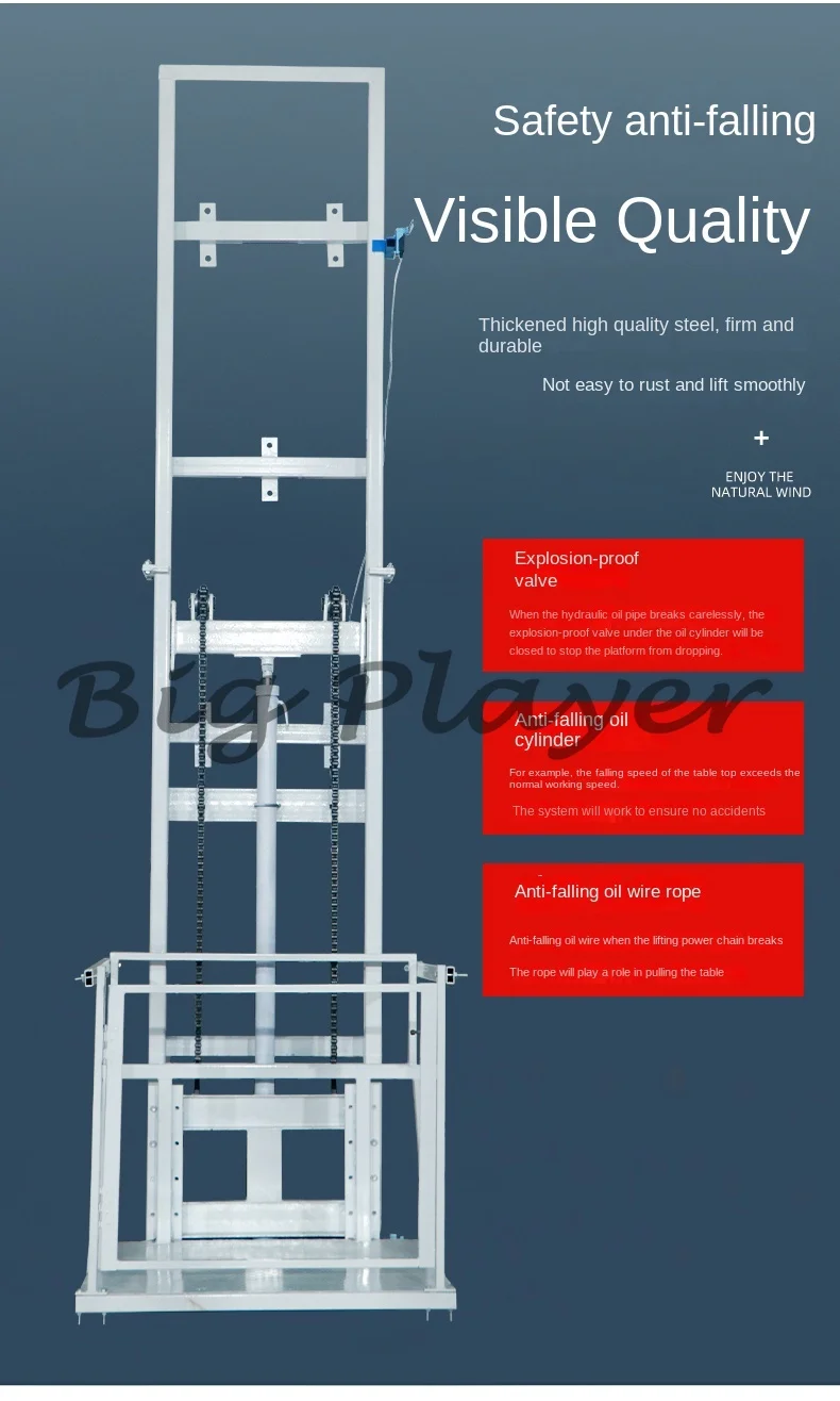 Home Warehouse Small Electric Hydraulic Lift Guide Rail Type Simple Freight Elevator Monorail Platform
Home Warehouse Small Electric Hydraulic Lift Guide Rail Type Simple Freight Elevator Monorail Platform