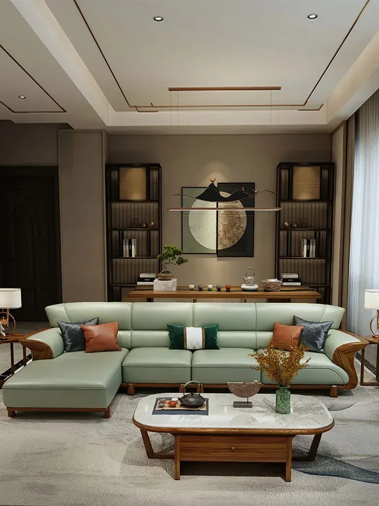 Ebony sofa with thick leather on the first floor Nordic modern size new Chinese living room leather corner sofa
Ebony sofa with thick leather on the first floor Nordic modern size new Chinese living room leather corner sofa