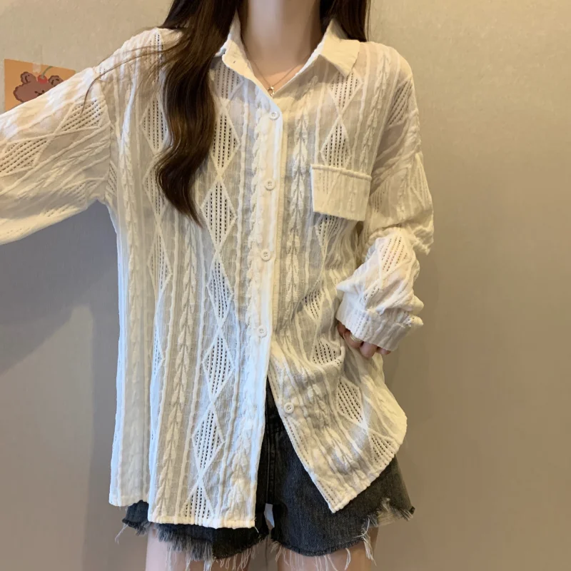 E-BAIHUI Hollowed Out Woman Blouses Hook Flower White Lapel Design Long Sleeve Blusas Spring Casual Loose Shirts New Trend Tops
E-BAIHUI Hollowed Out Woman Blouses Hook Flower White Lapel Design Long Sleeve Blusas Spring Casual Loose Shirts New Trend Tops
