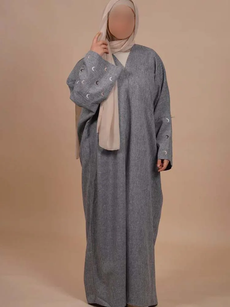 Heart Moon Embroidery Abaya Polyester Effect Fabric Batwing Sleeves Kimono Muslim Women Dubai Clothing Hijab Robe Ramadan
Heart Moon Embroidery Abaya Polyester Effect Fabric Batwing Sleeves Kimono Muslim Women Dubai Clothing Hijab Robe Ramadan