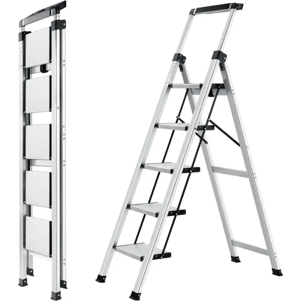 5 Step Ladder, Retractable Handgrip Folding Step Stool with Anti-Slip Wide Pedal, Aluminum Stool Ladders 5 Steps
5 Step Ladder, Retractable Handgrip Folding Step Stool with Anti-Slip Wide Pedal, Aluminum Stool Ladders 5 Steps