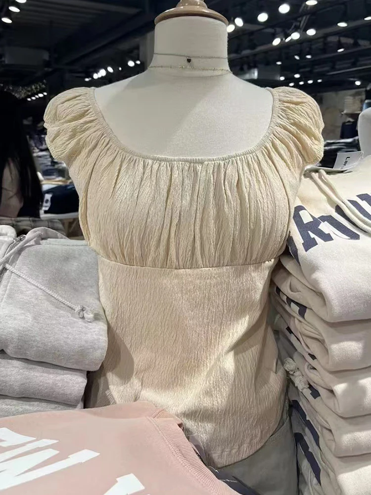 Sweet Beige Mesh Folds Slim T-shirts Sexy Square Collar Short Sleeve Summer Tees Women Chic Aesthetic Vintage Solid Y2k Tops
Sweet Beige Mesh Folds Slim T-shirts Sexy Square Collar Short Sleeve Summer Tees Women Chic Aesthetic Vintage Solid Y2k Tops