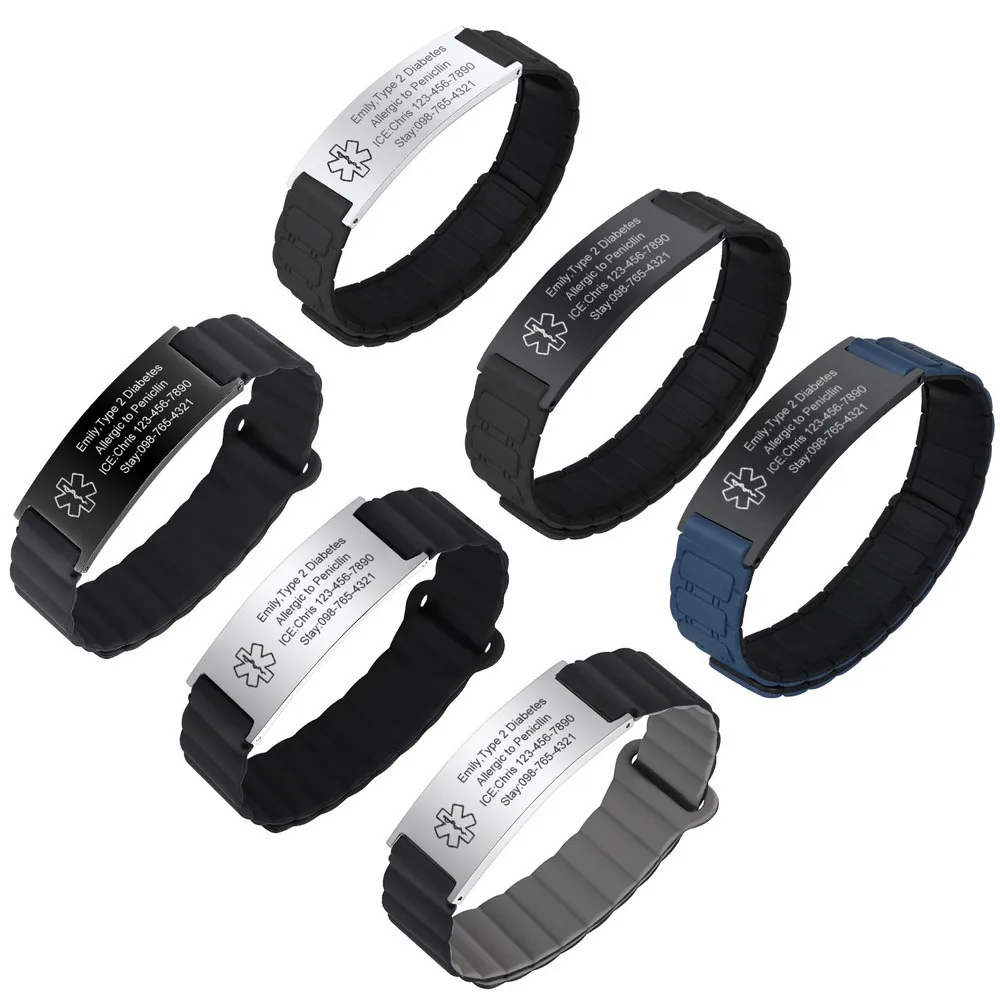 Magnetic Medical Alert Bracelets for Men Teenagers,Customize Waterproof Sports Silicone Emergency Medical ID Wristband
Magnetic Medical Alert Bracelets for Men Teenagers,Customize Waterproof Sports Silicone Emergency Medical ID Wristband