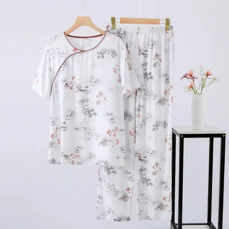 Хлопковая вискозная одежда для сна с принтом для женщин, весенне-летняя тонкая одежда с короткими рукавами и длинными брюками, крутая домашняя одежда
Хлопковая вискозная одежда для сна с принтом для женщин, весенне-летняя тонкая одежда с короткими рукавами и длинными брюками, крутая домашняя одежда