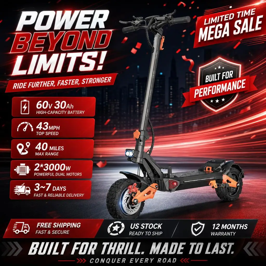 FREEBOY H9 Adult Electric Scooter 1800W*2 Motor, 60V 30AH Battery Folding 11 Fat Tire Electric Scooter
FREEBOY H9 Adult Electric Scooter 1800W*2 Motor, 60V 30AH Battery Folding 11 Fat Tire Electric Scooter