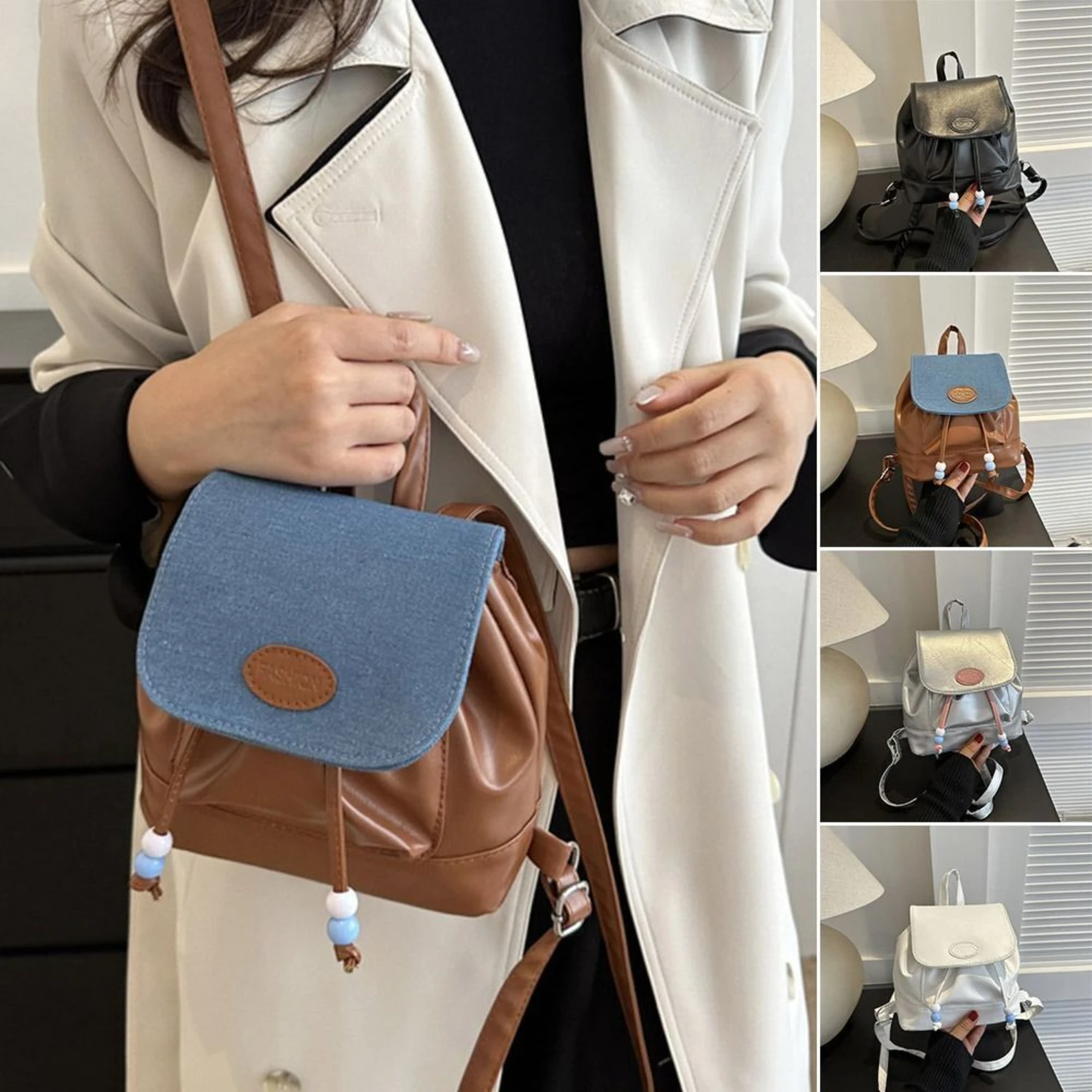 Women's Fashion PU Leather Backpack, Versatile Mini School Bag, Retro Design With Cute Beaded Decor
Women's Fashion PU Leather Backpack, Versatile Mini School Bag, Retro Design With Cute Beaded Decor
