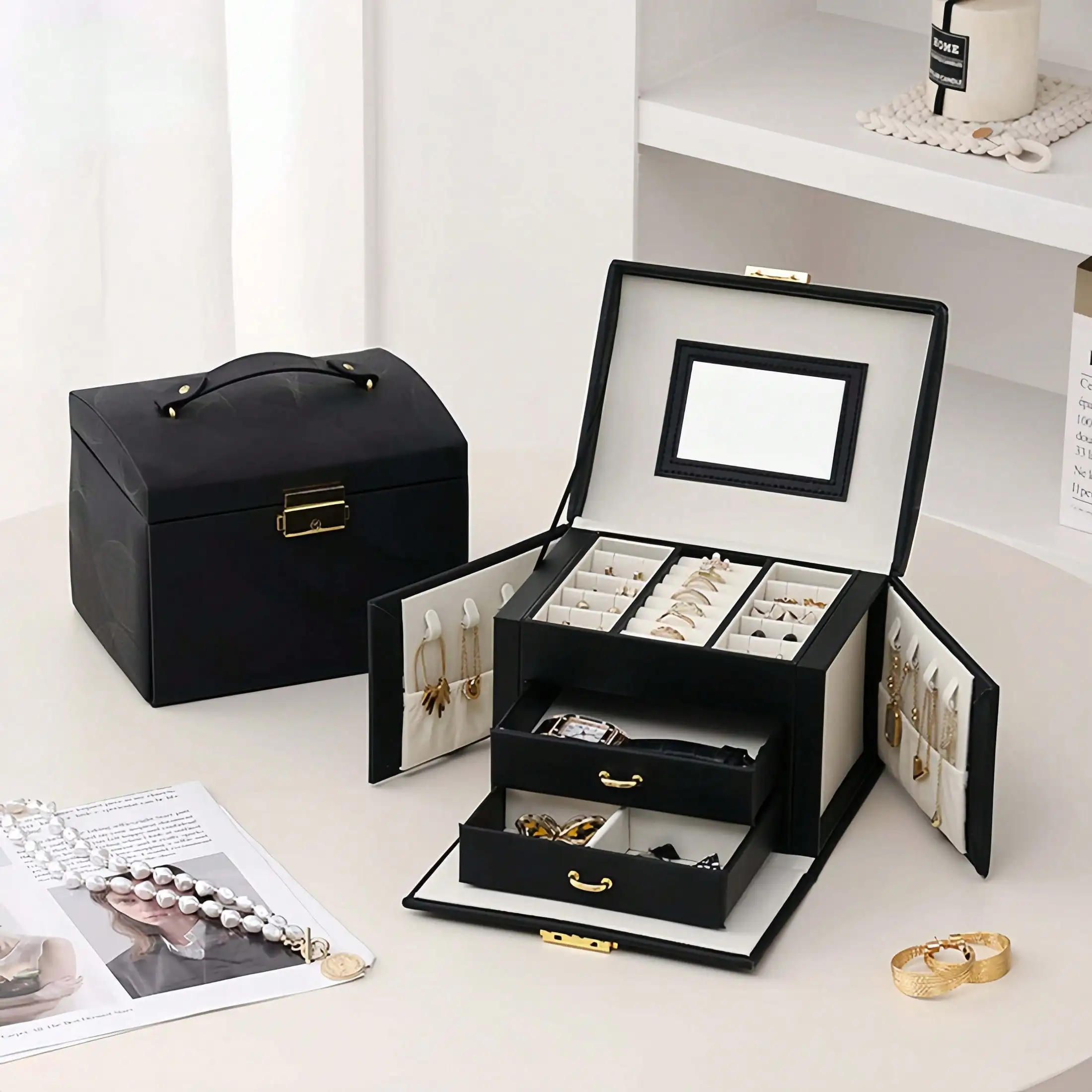 3-Layer Jewelry Box Featuring Elegant Double-Sided Doors And Spacious 2 Drawers, Perfect Large Capacity Jewelry Organizer For Bracelets, Earrings, Rings, And Necklaces, A Thoughtful Gift For Female Friends On Special Occasions, Birthdays, And Holidays, St
3-Layer Jewelry Box Featuring Elegant Double-Sided Doors And Spacious 2 Drawers, Perfect Large Capacity Jewelry Organizer For Bracelets, Earrings, Rings, And Necklaces, A Thoughtful Gift For Female Friends On Special Occasions, Birthdays, And Holidays, St