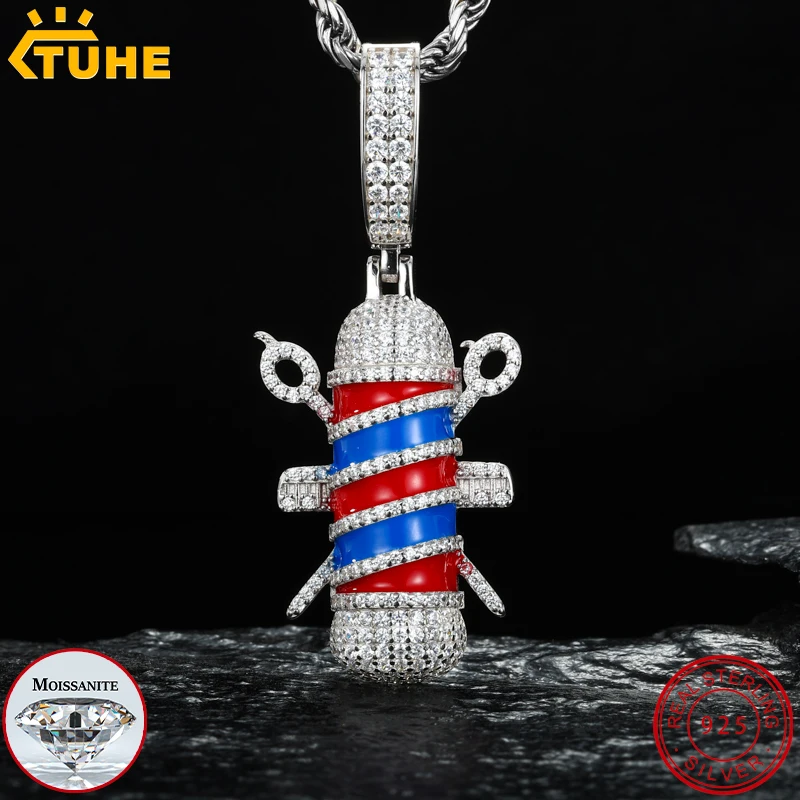 TUHE Unisex High Quality Hair Salon Scissors Pendant Barber Pole Moissanite Pendants 925 Silver For Men Women Jewelry Gifts
TUHE Unisex High Quality Hair Salon Scissors Pendant Barber Pole Moissanite Pendants 925 Silver For Men Women Jewelry Gifts