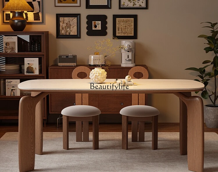 French retro travertine rock slab dining table household solid wood small apartment oval dining table
French retro travertine rock slab dining table household solid wood small apartment oval dining table
