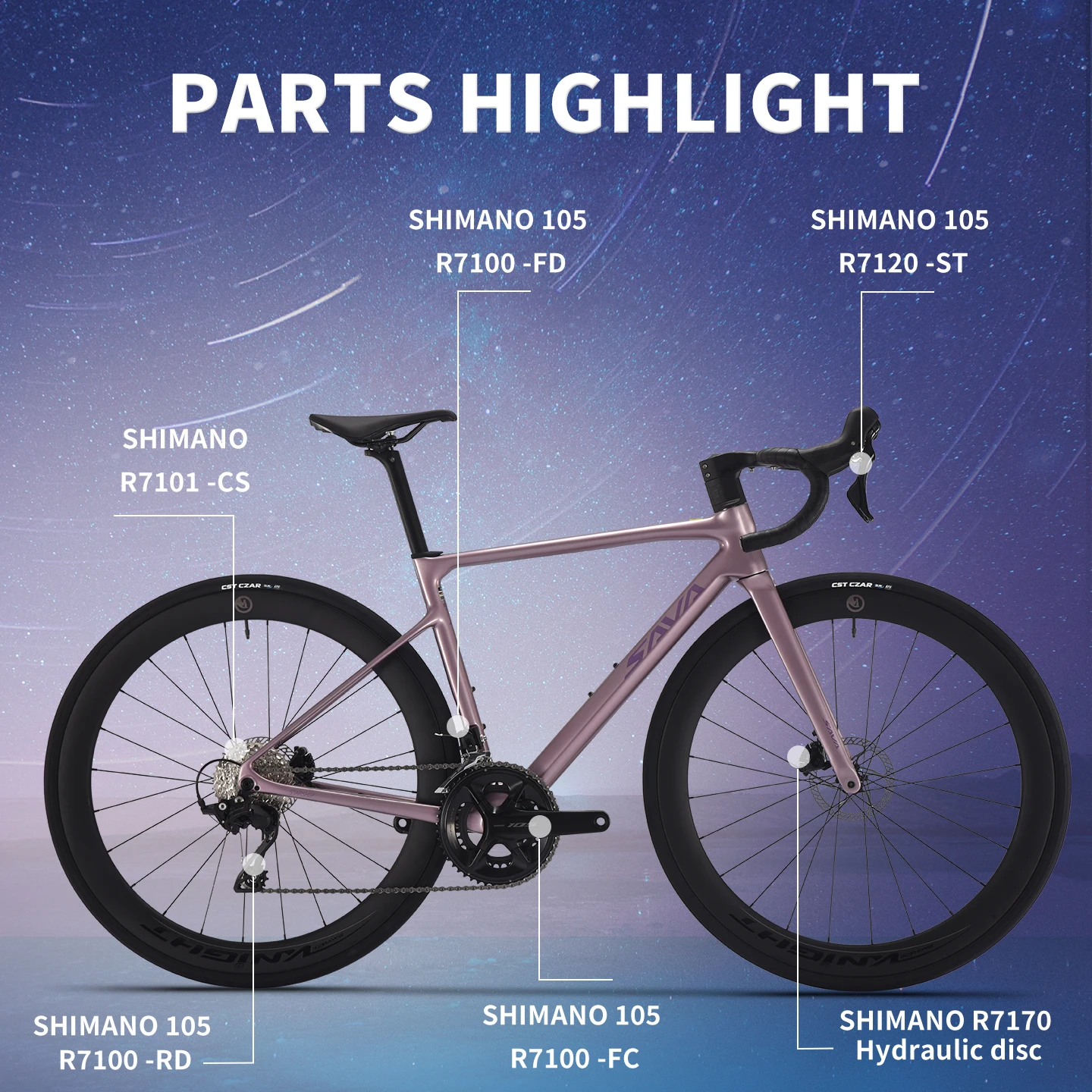 SAVA NEW STAR SHIP Carbon Fiber Road Bike, Adult Racing Bike, Equipped with Shimano DI2 R7170 Groupset, 24-Speed Hydraulic Disc
SAVA NEW STAR SHIP Carbon Fiber Road Bike, Adult Racing Bike, Equipped with Shimano DI2 R7170 Groupset, 24-Speed Hydraulic Disc