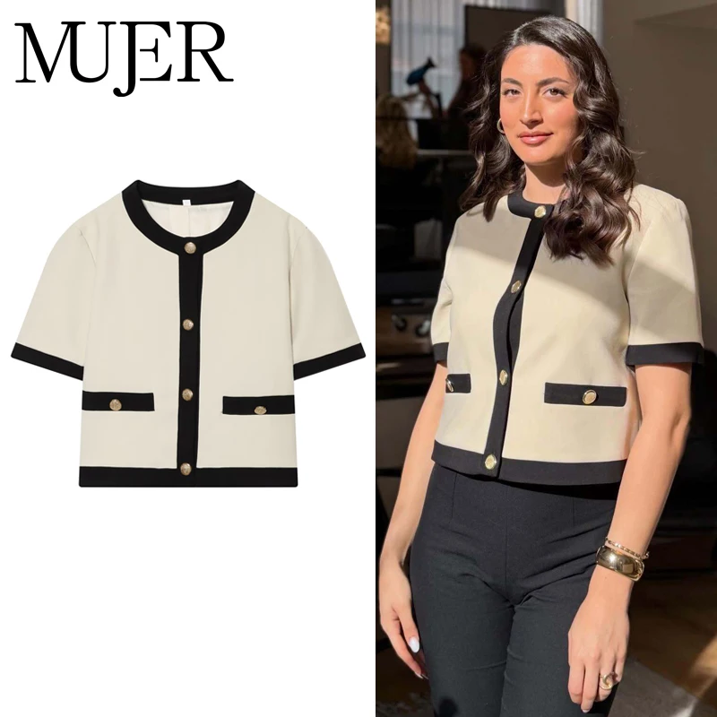 MUJER Short Sleeve Blazer Woman Button Women's Tailoring Blazers New in Coat Casual Blazer Woman Holiday Cropped Jacket Women
MUJER Short Sleeve Blazer Woman Button Women's Tailoring Blazers New in Coat Casual Blazer Woman Holiday Cropped Jacket Women