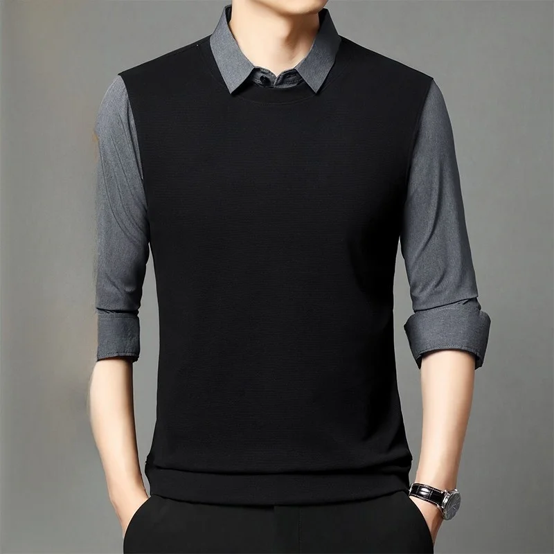 Мужской шерстяной свитер с шелковой подкладкой и воротником-поло, имитация двухслойности, теплый базовый слой, осень-зима, деловой повседневный стиль, длинный рукав
Мужской шерстяной свитер с шелковой подкладкой и воротником-поло, имитация двухслойности, теплый базовый слой, осень-зима, деловой повседневный стиль, длинный рукав