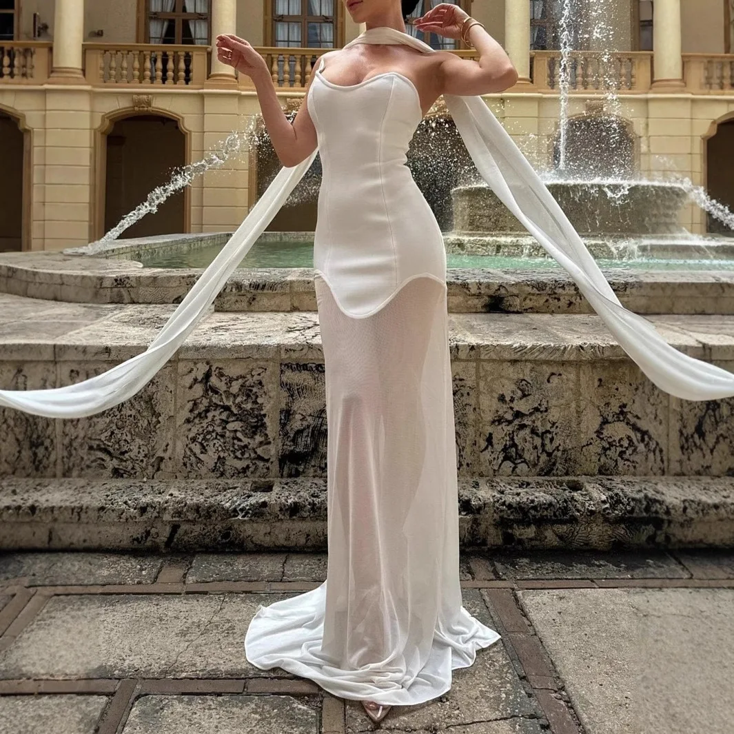 Women Sexy Strapless Mesh Patchwork Bandage Long Dress With Scarf Elegant Backless Maxi Dresses Celebrity Club Party Outfit OHYI
Women Sexy Strapless Mesh Patchwork Bandage Long Dress With Scarf Elegant Backless Maxi Dresses Celebrity Club Party Outfit OHYI