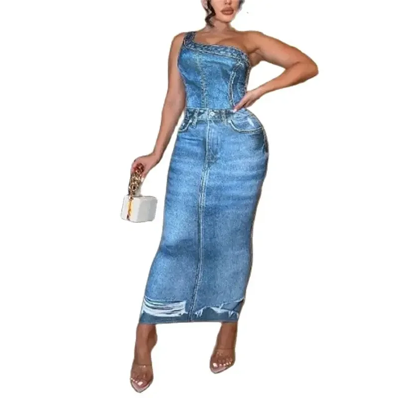 Women Vintage Slant Neck Single Shoulder Dresses Backless Wrap Hip Dress Summer Fashion Casual Commuter Female Sleeveless Gown
Women Vintage Slant Neck Single Shoulder Dresses Backless Wrap Hip Dress Summer Fashion Casual Commuter Female Sleeveless Gown