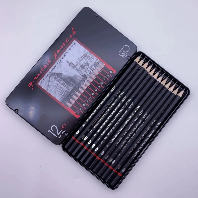 New 12 Pcs/Set 2H-8B Sketch Drawing Pencils with Metal Box Black Wooden Painting School Student Stationery Supplies
New 12 Pcs/Set 2H-8B Sketch Drawing Pencils with Metal Box Black Wooden Painting School Student Stationery Supplies