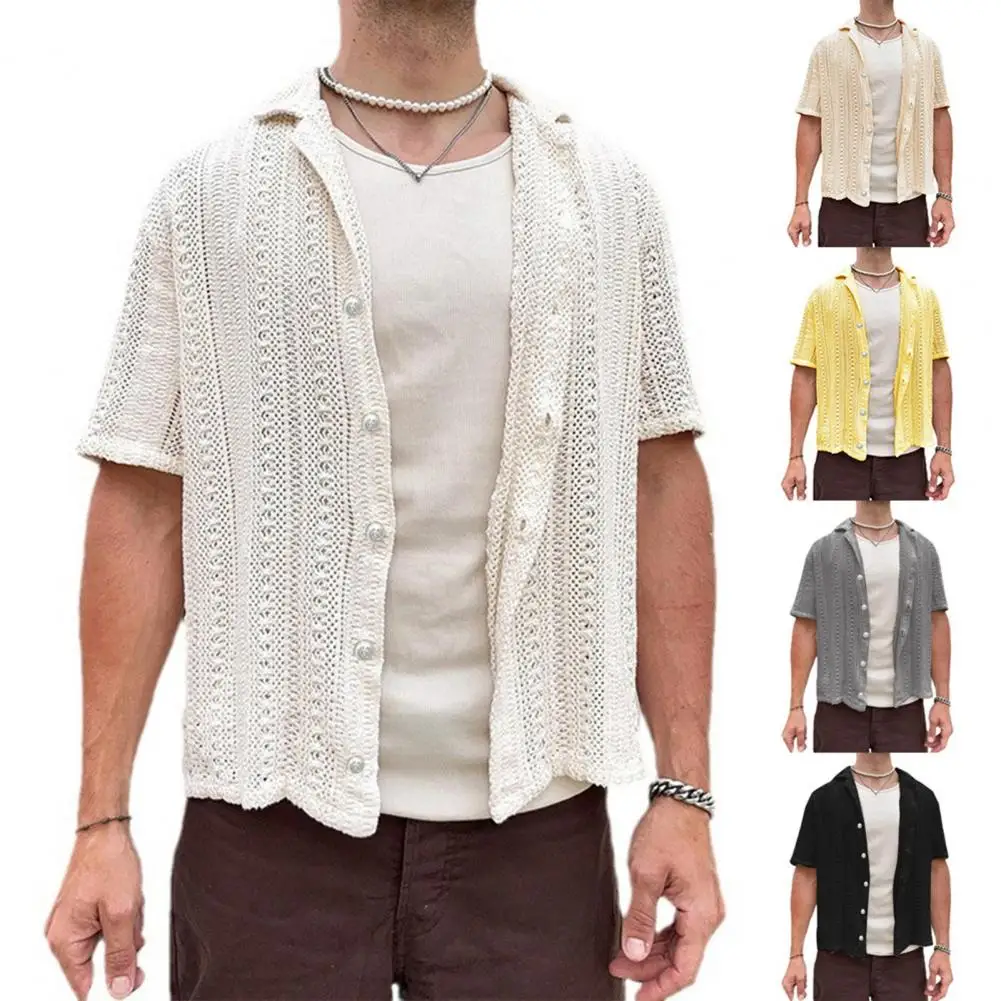 Men Knitted Cardigan Stylish Men's Knitted Cardigan with Turn-down Collar Short Sleeves Hollow Out Design for Casual Daily Wear
Men Knitted Cardigan Stylish Men's Knitted Cardigan with Turn-down Collar Short Sleeves Hollow Out Design for Casual Daily Wear