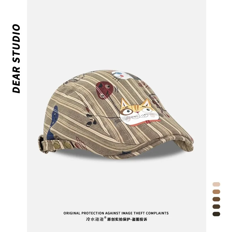 Japanese Cute Graffiti Cat Print Forward Hat Spring and Autumn Literary Short Brim Sunshade Striped Beret for Men and Women
Japanese Cute Graffiti Cat Print Forward Hat Spring and Autumn Literary Short Brim Sunshade Striped Beret for Men and Women